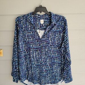 Nic + Zoe  Blue and White Button Down Shirt with Notched Collar 2X NWT